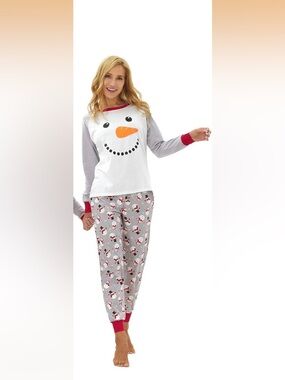Women's Size XS -Snowman  Pajama Set - White & Gray